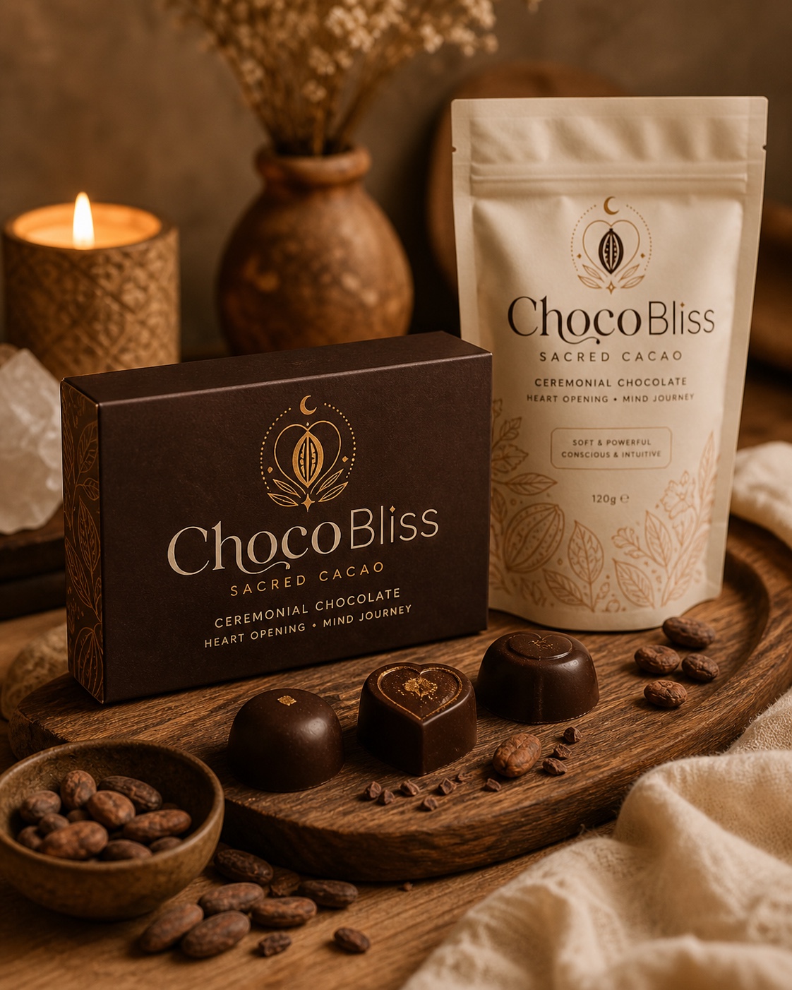 ChocoBliss sacred cacao product photography