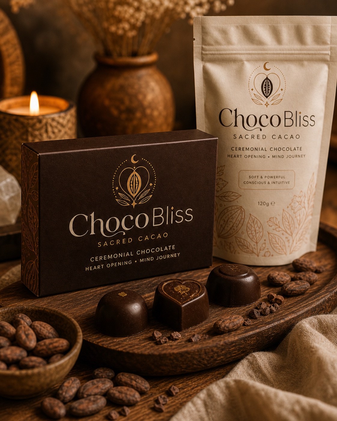 ChocoBliss sacred cacao product photography